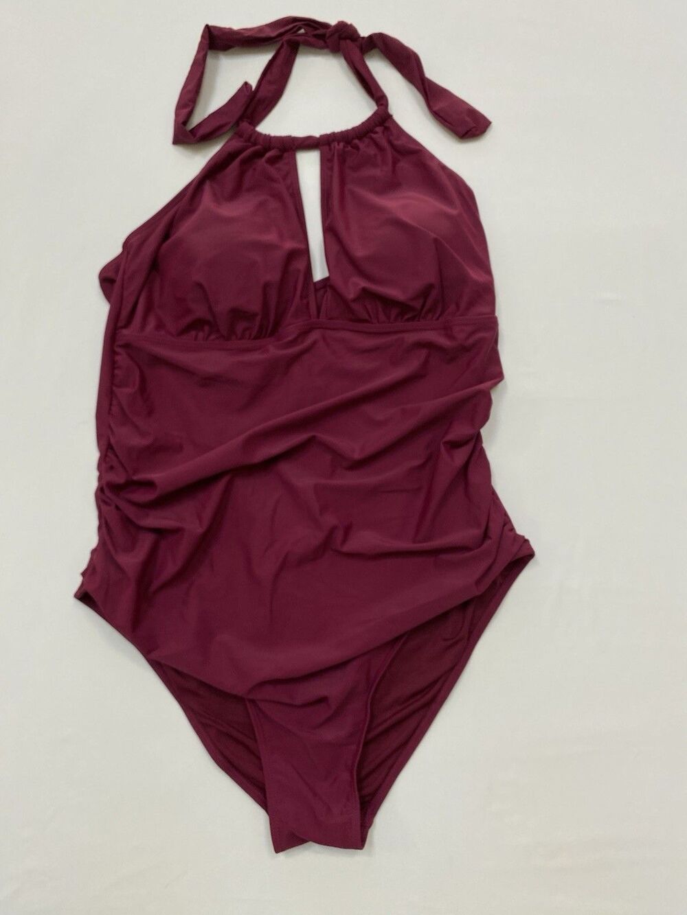 Aqua Eve 20W One Piece Swimsuit Maroon Halter Tummy Control Plus Size
